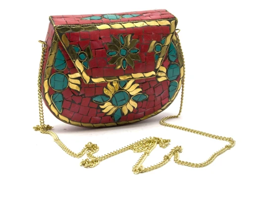 Сумочка бронзовая с кораллами и бирюзой красная (16×12×5.5 см) купить в интернет магазине подарков ПраздникШоп