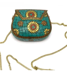 Сумочка бронзовая с кораллами и бирюзой зеленая (13.5×10×5 см) купить в интернет магазине подарков ПраздникШоп