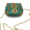 Сумочка бронзовая с кораллами и бирюзой зеленая (13.5×10×5 см)