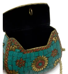 Сумочка бронзовая с кораллами и бирюзой зеленая (13.5×10×5 см) купить в интернет магазине подарков ПраздникШоп