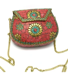 Сумочка бронзовая с кораллами и бирюзой красная (13.5×10×5 см) купить в интернет магазине подарков ПраздникШоп