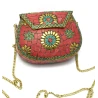 Сумочка бронзовая с кораллами и бирюзой красная (13.5×10×5 см)