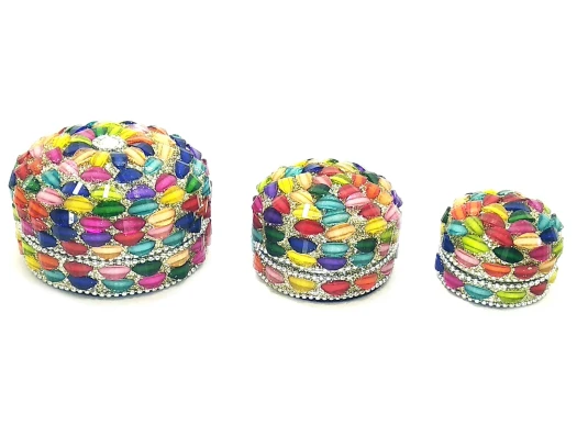 Шкатулки металические (н-р 3 шт.) с мозаикой (7.5×7.5×4.5 см 6×6×3.5 см 5×5×3 см) купить в интернет магазине подарков ПраздникШоп