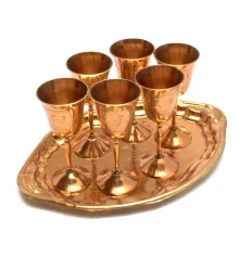 Рюмки бронзовые на подносе «Медь» (н-р 6 шт.) (h-13 d-5.5 см)(80мл) (поднос 30×20×1 см) купить в интернет магазине подарков ПраздникШоп