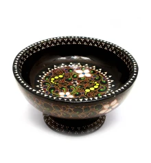 Конфетница расписная из цельного дерева инкрустированная перламутром (d-24 h-13 см) купить в интернет магазине подарков ПраздникШоп