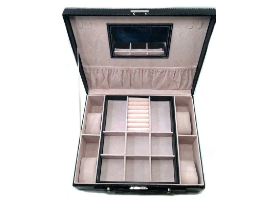 Шкатулка для украшений с зеркальцем черная (32.5×26×9 см) купить в интернет магазине подарков ПраздникШоп