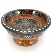 Конфетница из цельного дерева инкрустированная перламутром (d-19.5 см h-10 см) купить в интернет магазине подарков ПраздникШоп