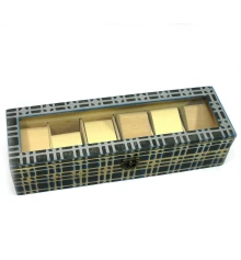 Шкатулка для часов на 6 шт. «Клетка» (34.5×11×8.5 см) купить в интернет магазине подарков ПраздникШоп