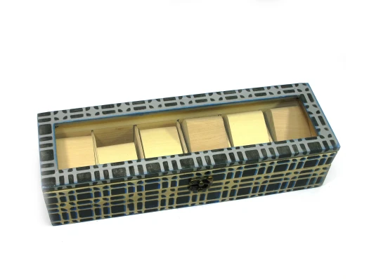 Шкатулка для часов на 6 шт. «Клетка» (34.5×11×8.5 см) купить в интернет магазине подарков ПраздникШоп