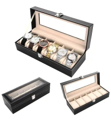 Шкатулка для часов гладкая черная кожа (30.5×11×8 см) купить в интернет магазине подарков ПраздникШоп