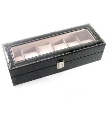 Шкатулка для часов тисненная черная кожа (30.5×11×8 см) купить в интернет магазине подарков ПраздникШоп
