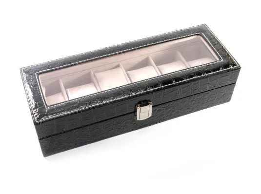 Шкатулка для часов тисненная черная кожа (30.5×11×8 см) купить в интернет магазине подарков ПраздникШоп
