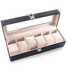 Шкатулка для часов тисненная черная кожа (30.5×11×8 см) купить в интернет магазине подарков ПраздникШоп