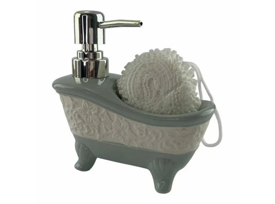 Диспенсер для мыла с мочалкой «Ванна» лазурный (14×14×7 см) купить в интернет магазине подарков ПраздникШоп