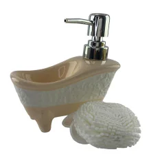 Диспенсер для мыла с мочалкой «Ванна» кремовый (14×14×7 см) купить в интернет магазине подарков ПраздникШоп