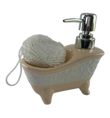 Диспенсер для мыла с мочалкой «Ванна» кремовый (14×14×7 см) купить в интернет магазине подарков ПраздникШоп