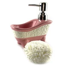 Диспенсер для мыла с мочалкой «Ванна» розовый (14×14×7 см) купить в интернет магазине подарков ПраздникШоп