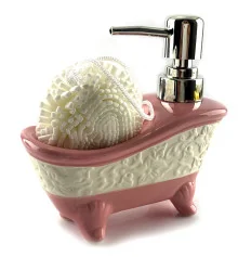 Диспенсер для мыла с мочалкой «Ванна» розовый (14×14×7 см) купить в интернет магазине подарков ПраздникШоп