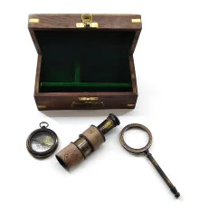 Лупа с компасом и подзорная труба в деревянном футляре (16.5×9.5×7.5 см) A купить в интернет магазине подарков ПраздникШоп