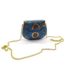 Сумочка бронзовая с кораллами и бирюзой синяя (13.5×10×5 см) купить в интернет магазине подарков ПраздникШоп