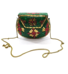 Сумочка бронзовая с кораллами и бирюзой зеленая (16×12×5.5 см) купить в интернет магазине подарков ПраздникШоп