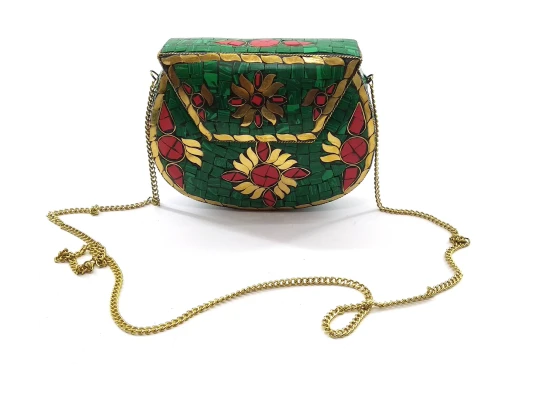Сумочка бронзовая с кораллами и бирюзой зеленая (16×12×5.5 см) купить в интернет магазине подарков ПраздникШоп
