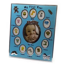 Фоторамка на 13 фото «Альбом новорожденного» голубой (фото 8.6×10.5 см 3.8×5.1 см) (30×25×1.5 см) купить в интернет магазине подарков ПраздникШоп