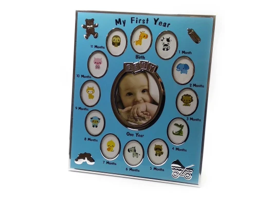 Фоторамка на 13 фото «Альбом новорожденного» голубой (фото 8.6×10.5 см 3.8×5.1 см) (30×25×1.5 см) купить в интернет магазине подарков ПраздникШоп