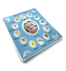 Фоторамка на 13 фото «Альбом новорожденного» голубой (фото 8.6×10.5 см 3.8×5.1 см) (30×25×1.5 см) купить в интернет магазине подарков ПраздникШоп