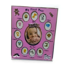 Фоторамка на 13 фото «Альбом новорожденного» розовый (фото 8.6×10.5 см 3.8×5.1 см) (30×25×1.5 см) купить в интернет магазине подарков ПраздникШоп