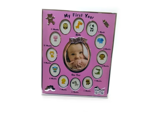 Фоторамка на 13 фото «Альбом новорожденного» розовый (фото 8.6×10.5 см 3.8×5.1 см) (30×25×1.5 см) купить в интернет магазине подарков ПраздникШоп