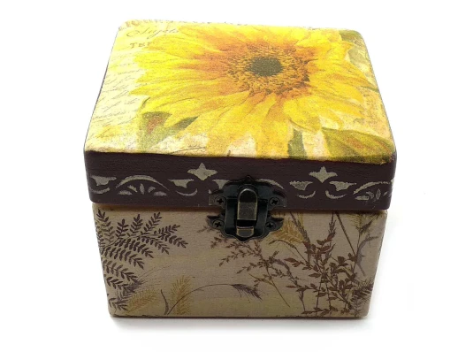 Шкатулка «Подсолнух» (11×11×9 см) массив дерева купить в интернет магазине подарков ПраздникШоп