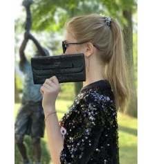 Кошелек из кожи питона (20×10×2 см) черный матовый купить в интернет магазине подарков ПраздникШоп