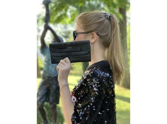 Кошелек из кожи питона (20×10×2 см) черный матовый купить в интернет магазине подарков ПраздникШоп