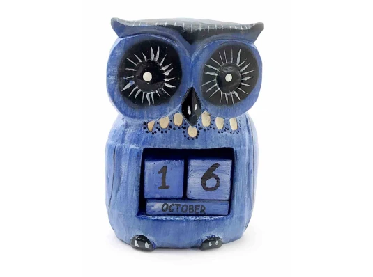 Календарь настольный Сова деревянный (13×6×8 см) синий купить в интернет магазине подарков ПраздникШоп