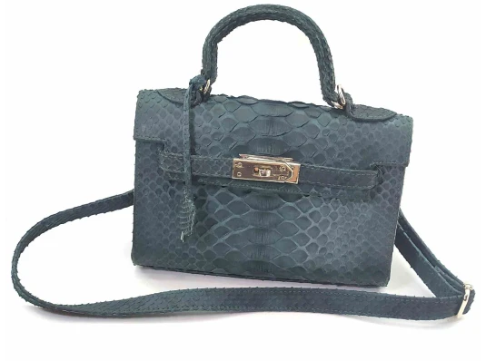 Сумочка из кожи питона с замочком (22×24×9 см) зеленая купить в интернет магазине подарков ПраздникШоп