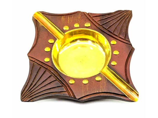 Пепельница из розового дерево с бронзовыми вставками (11×11×3 см) купить в интернет магазине подарков ПраздникШоп