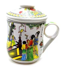Чашка керамическая с ситом «Девушки с папугаем» (12×11×9 см) F купить в интернет магазине подарков ПраздникШоп