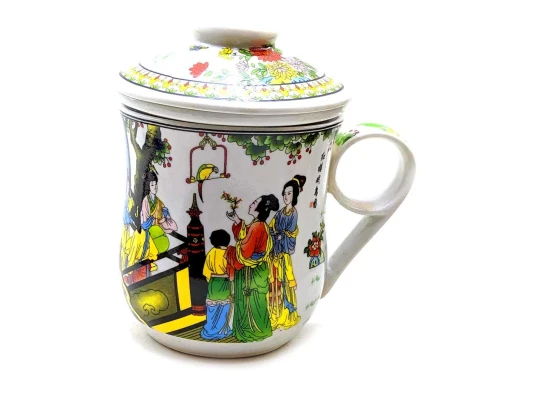 Чашка керамическая с ситом «Девушки с папугаем» (12×11×9 см) F купить в интернет магазине подарков ПраздникШоп