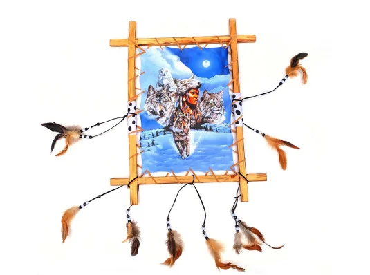 Тотем «Индеец с волками и рысью» (50×40 см) купить в интернет магазине подарков ПраздникШоп