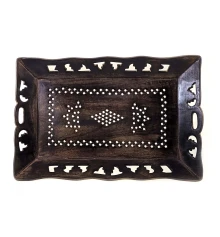 Поднос из мангового дерева резной (38×25×4 см) купить в интернет магазине подарков ПраздникШоп