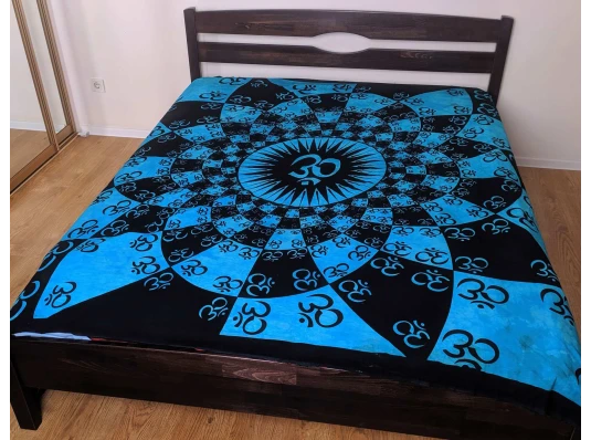 Покрывало хлопковое «ОМ» синее (230×205 см) купить в интернет магазине подарков ПраздникШоп