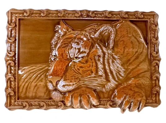 Панно«Тигр» (43×28×2.4 см) массив дерева купить в интернет магазине подарков ПраздникШоп