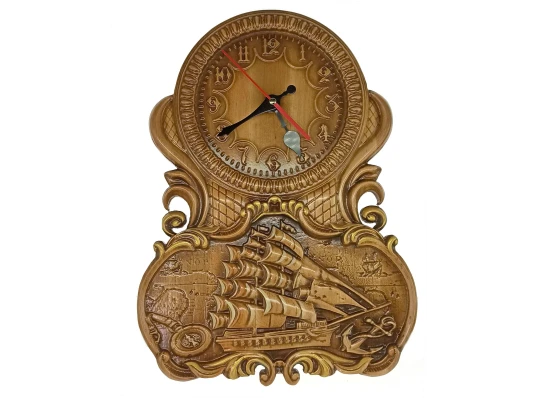 Панно резное «Часы с парусником» купить в интернет магазине подарков ПраздникШоп