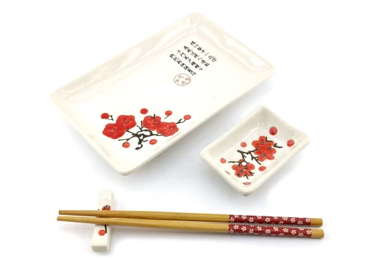 Сервиз для суши «Красная сакура на белом фоне» (28×14 см) (1 персона) купить в интернет магазине подарков ПраздникШоп