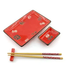 Сервиз для суши «Иероглифы на красном фоне» (28×14 см) (1 персона) купить в интернет магазине подарков ПраздникШоп