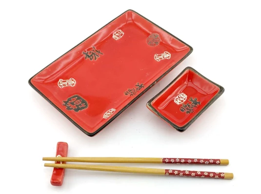 Сервиз для суши «Иероглифы на красном фоне» (28×14 см) (1 персона) купить в интернет магазине подарков ПраздникШоп