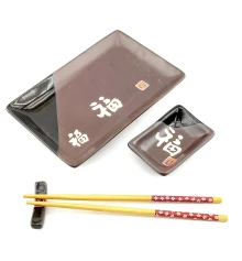 Сервиз для суши «Иероглифы на шоколадном фоне» (28×14 см) (1 персона) купить в интернет магазине подарков ПраздникШоп