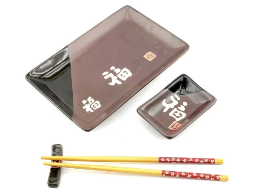 Сервиз для суши «Иероглифы на шоколадном фоне» (28×14 см) (1 персона) купить в интернет магазине подарков ПраздникШоп