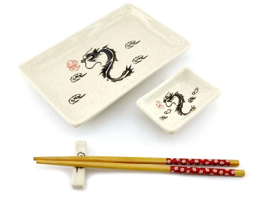 Сервиз для суши «Драконы на белом фоне» (28×14 см) (1 персона) купить в интернет магазине подарков ПраздникШоп